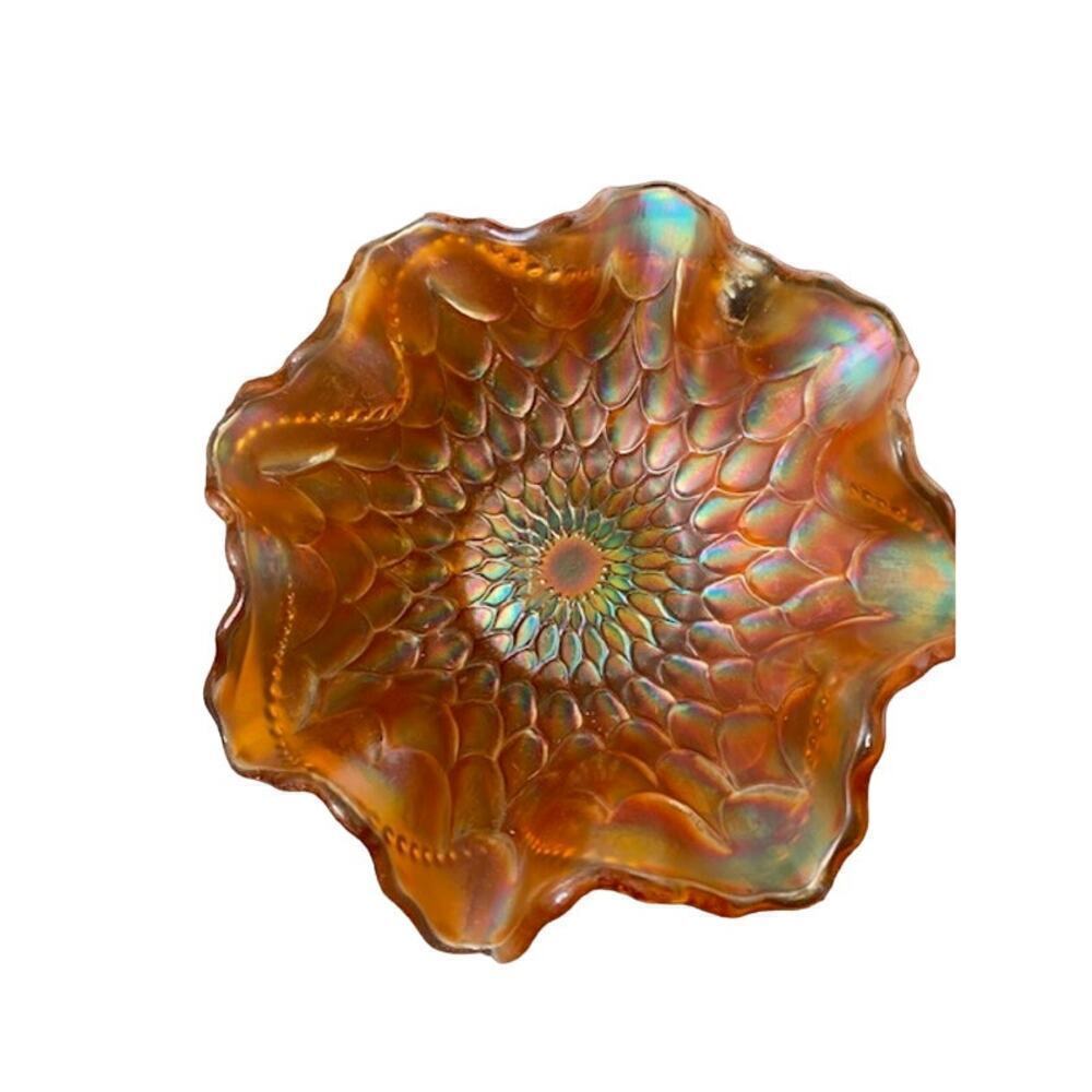 6"‎ Vtg Dugan Marigold Carnival Glass Fish Scale Pattern
